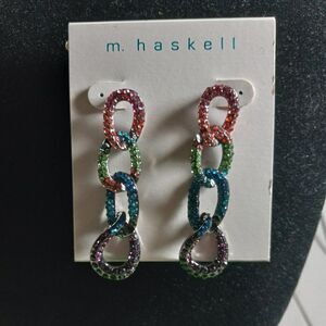 NWT M. Haskell Shades of Pink, Green and Blue Chain link Earrings